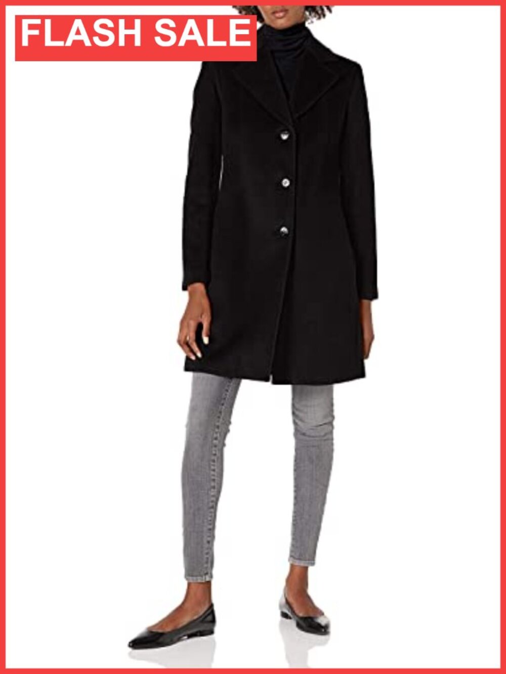 Wool Blend Cashmere Coat Three Button Notch Lapel Long Sleeve